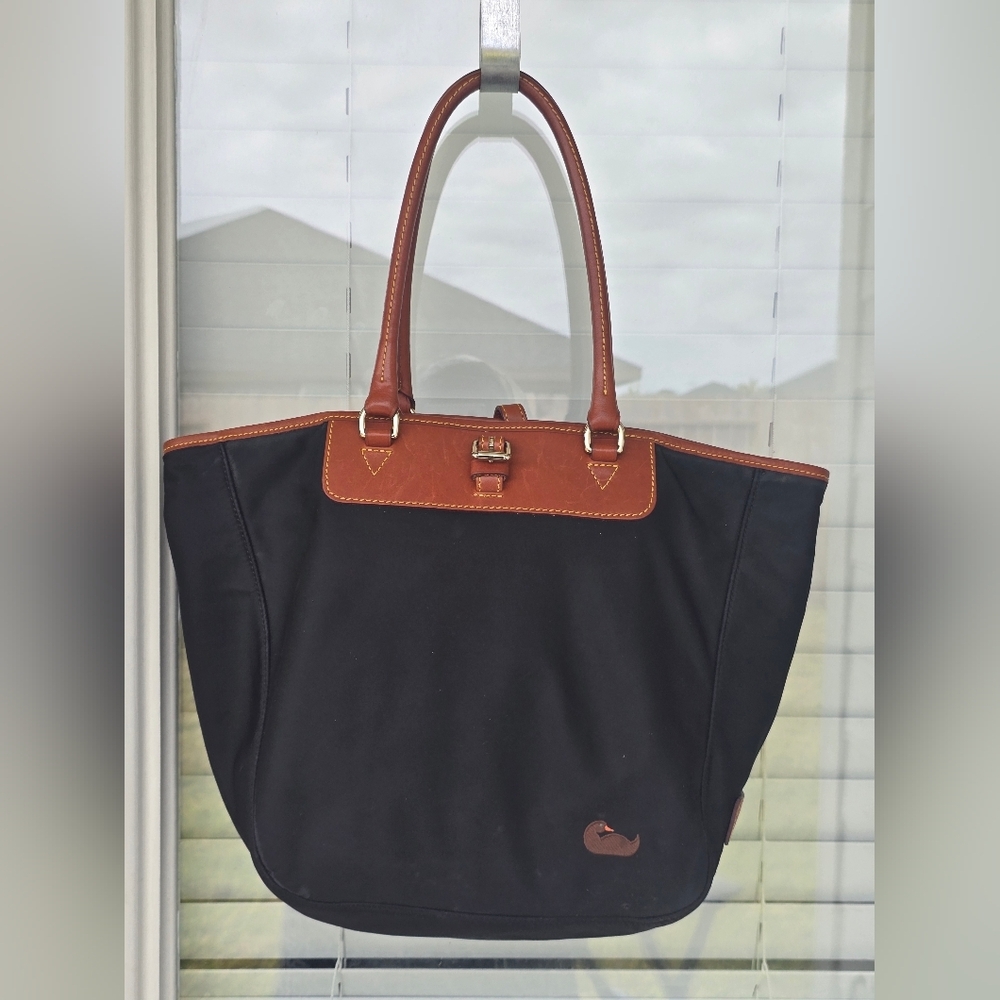 Dooney & Bourke Nylon Leather Trim Tote Bag Women Medium Brown Black - Picture 3 of 16
